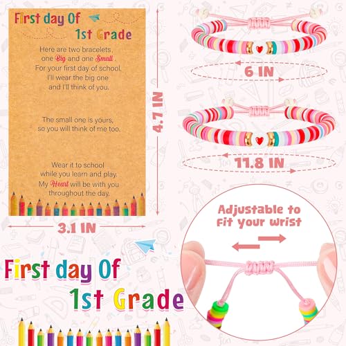 Image of Back to School Supplies, First Day of Kindergarten Bracelet, Back to School Bracelet Mommy and Me, Prek Matching Wish Bracelets Set, Adjustable Bracelet for Boys Girls Gifts Stuff Bulk