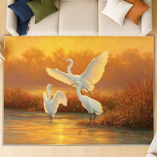Generico Tappeto per Soggiorno e Camera da Letto, Pelo Corto, Morbido Effetto Fluffy, Antiscivolo, Lavabile Facile da Pulire 160 cm x 230 cm Arancione Garzetta Tramonto Canne