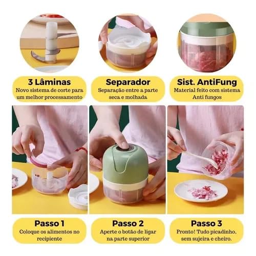 Mini Processador El&eacute;trico Moedor Carne Vegetais Alho Fruta Amendoim  Recarreg&aacute;vel USB 250ml | Amazon.com.br