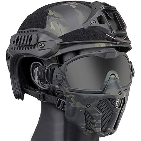 YCYR Taktischer Schnellhelm, Anti-Beschlag-Fächersystem, abnehmbare Schutzmaske und Brille, Kombinationsset für Airsoft, Paintball, CS Spiel, BCP Maske, Brillen, Helm Cover