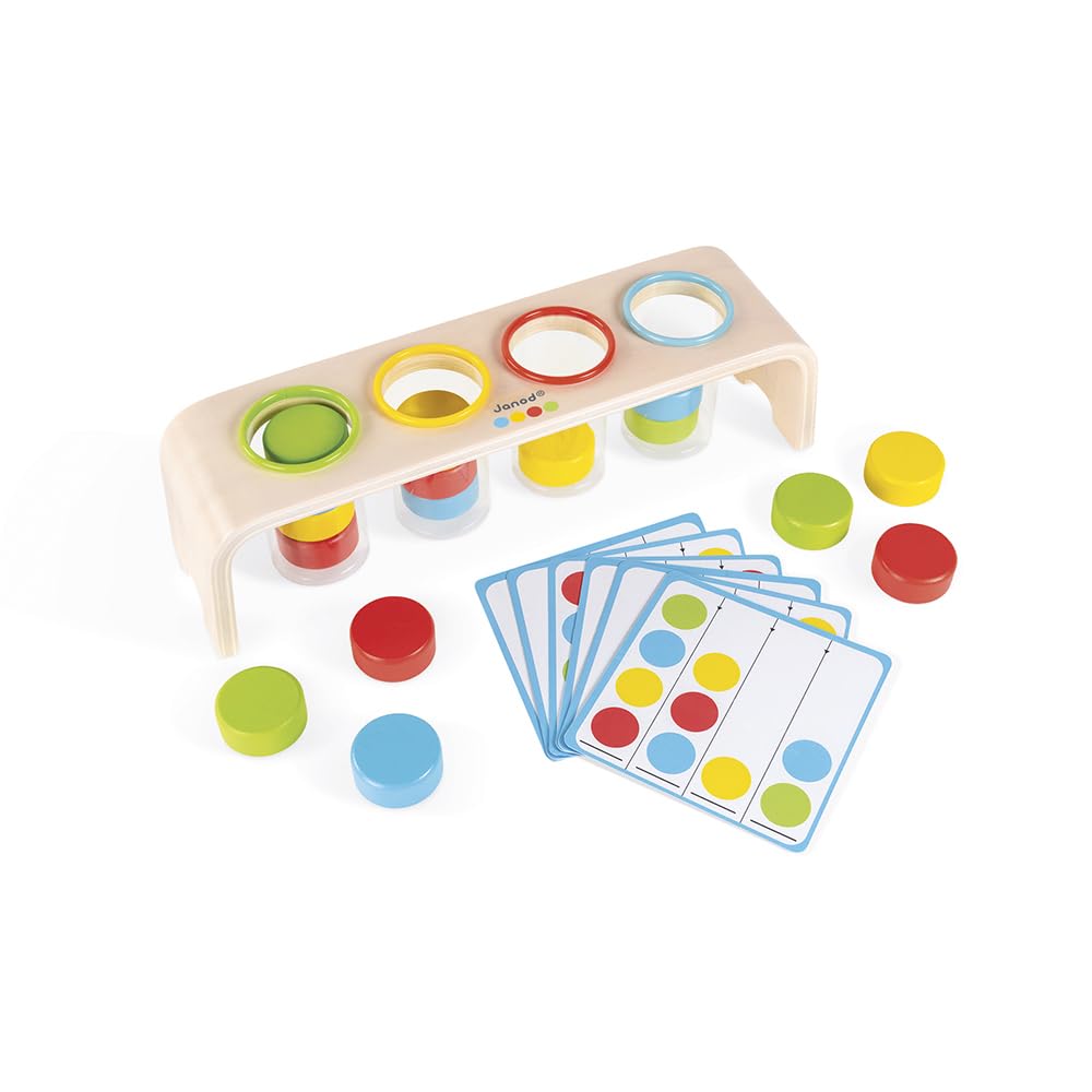 Janod - Essential - Colours Sorting - Wooden Early Learning Educational Game - Teaches Colours and Fine Motor Skills - Water-Based Paint - Ages 2 and Up, J05066