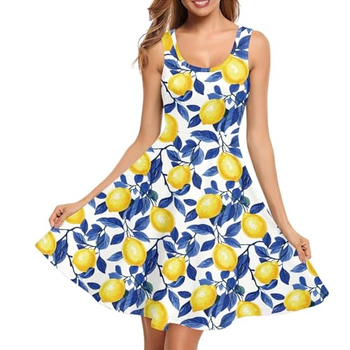 Image of Women Stylish Tank Dresses Sleeveless Round Neck Midi Casual Dress with Pocket for Summer