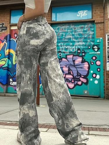 Women’s High Waisted Camo Cargo Pants, Baggy Wide Leg Y2K Thermal Pants with Pockets, Relaxed Fit Straight Leg Streetwear4