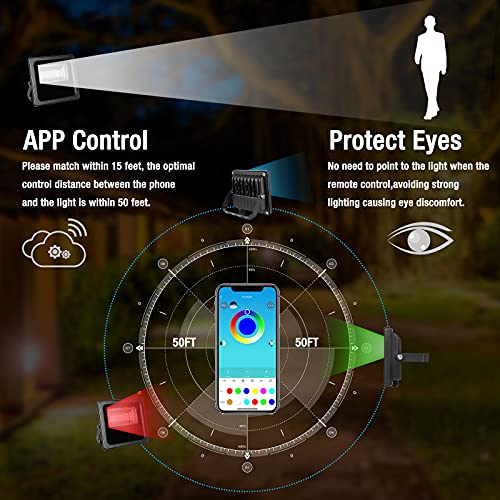 Led Flood Light Outdoor Color Changing Led Stage Landscape Lighting, Rgb Bluetooth Smart Floodlights Outdoor App Control,16 Million Colors,Timing,Music Sync, Ip66 Waterproof Us 3-Plug (1 Pack, 100W) #TOP3