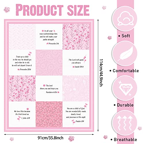 Oudain Christian Baby Blankets with Bible Verses Scripture Flowers Paisley Baby Receiving Baptism Blanket Christian Christening Gifts for Newborn Kids, 30 x 40 Inch(Pink) - Thumbnail 2