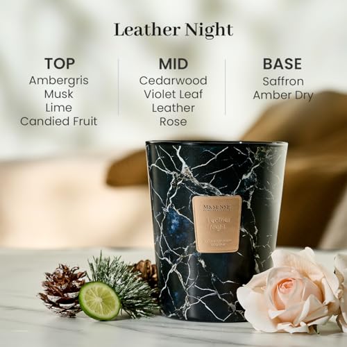 Image of M&SENSE Extra Large Candle 35oz 150H LeatherNight Scented Candle,3 Wick Highly Scented Jar Candle, XL Candles Gift for Women and Men