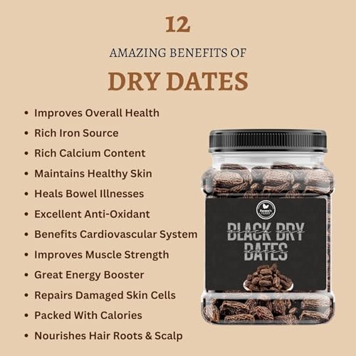 Farmer's Feast Black Dry Dates 1kg Chuhara Kali Kharak Sukha Khajur Kharek Healthy & Natural Black Dates Dry Fruits Jar Pack (1000GM) - Image 5