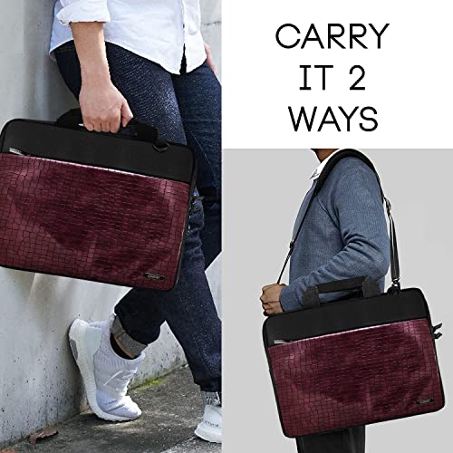 Image of GRIPP Croc Compact Fleet Laptop Sleeve Bag for Laptop /MacBook up to 13 Inch, Croc Embossed Design, Inner Micro Fiber Protection, Front Pocket, Detachable Shoulder Strap, Carry Handle - Burgundy