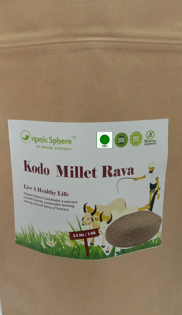 Organic Sphere Soaked, sundried Organic Kodo Millet Rava - USDA Certified Organic - Pesticides Free - Adulteration Free - Sodium Free - 2.2 lbs