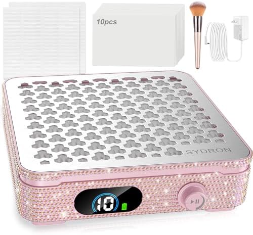 Nail Dust Collector | 1000PA Nail Dust Collector Rechargeable | 10 Speed Levels | Low Noise & Strong Suction | Reusable Filter, 10 Pads + Nail Dust Brush| for Acrylic Nails, Salon & Home -Pink Diamond