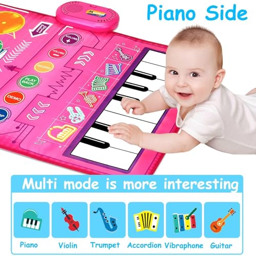 Baby Spielzeug ab 1 Jahr, Rosa Mädchen Musikmatte Klaviermatte Kinder Trommel mit 2 Trommelstöcken, Tanzmatte mit Keyboard Kinder Musikspielzeug Weihnachts Geburtstag Geschenk