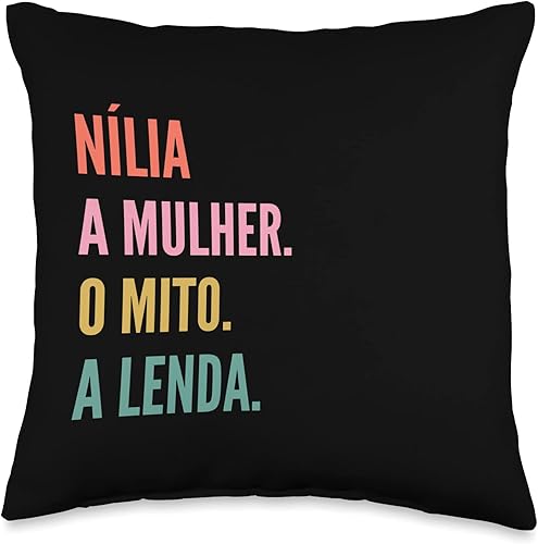 Designs De Nomes Engraçados Para Mulher Funny Portuguese First Name Design-Nília Throw Pillow 16x16 Multicolor