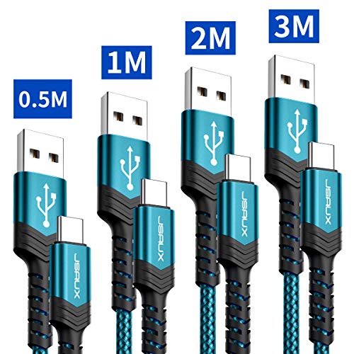 JSAUX Câble USB C [0.5+1+2+3,Lot de 4] Durable Chargeur Type C en Charge Rapide Ultra Résistant Nylon Tressé Compatible pour Samsung Galaxy S20 10 S9 S8, Note 10 Note 9 Note 8,Huawei, Sony, LG-Vert