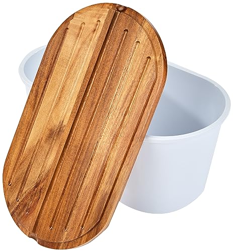 Foto von ECHTWERK Brotkasten “FRESH“, Brotbox, Platzsparende Aufbewahrungsbox, Brotkorb mit Deckel und Schneidebrett aus Akazienholz, für 1 kg Brot, 37 cm x 22 cm x 17 cm, weiß