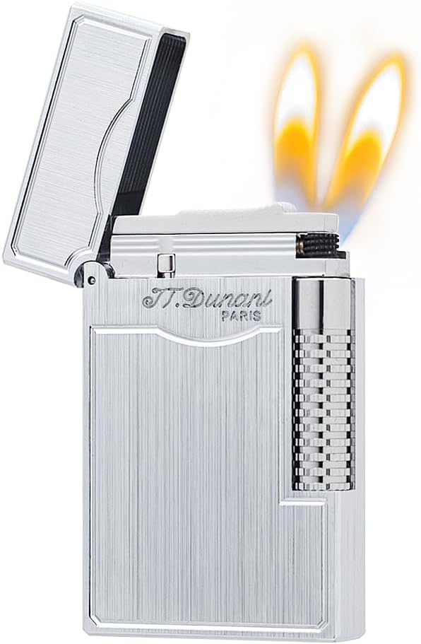Classic LE Grand Lighter, Clear Ping Sound, Refillable, Side Slide Lighter Dual Flame, Adjustable Soft Flame, Gift for Men Dad Boyfriend Husband (Silver Dual Flame)