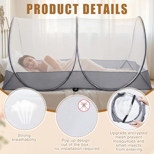 Image of Large Pop up Mosquito Net for Camping Portable Foldable Mosquito Tent Bug Net Bed Travel Patio Outdoor 78 x 39 x 28 Inch Bug Netting Mesh Tent Canopy for Adults Bedroom, White