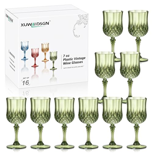 XUWAIDSGN 16 Pcs 7oz Plastic Vintage Wine Glasses...