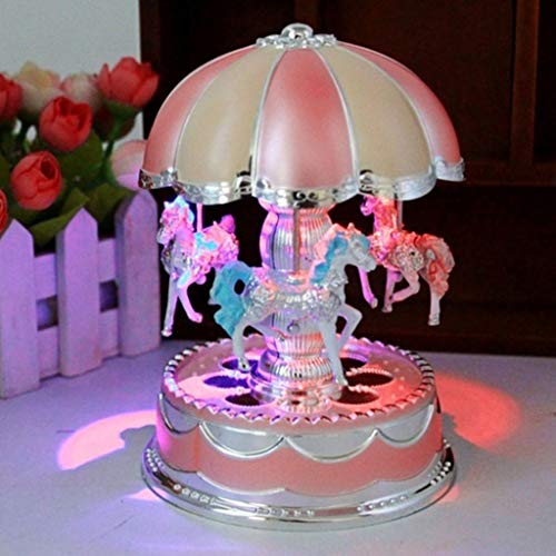 Kiar Kids Girls LED Carousel Light Music Box Xmas Birthday Gift Musical Toy