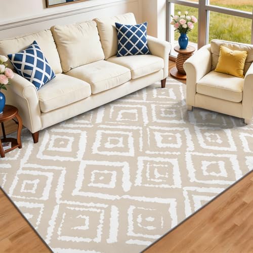 Tapis de salon et doux géométrique à losanges finitions soignées - 4