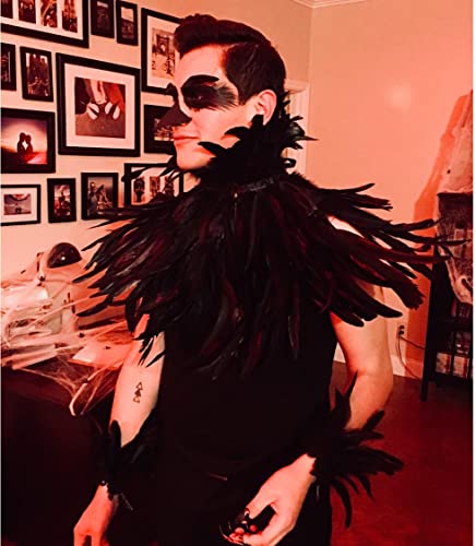 L'VOW Women's Real Nature Feather Shrug Cape Lace Shawl Collar Witch Cosplay Costumes for Halloween Carnival3