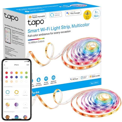 Tapo L930-5 Tira de luces LED Wi-Fi 5 m, control de colores por zonas para dormitorio, sincronización con música, control de voz manos libres con Alexa Google Apple HomeKit, revestimiento