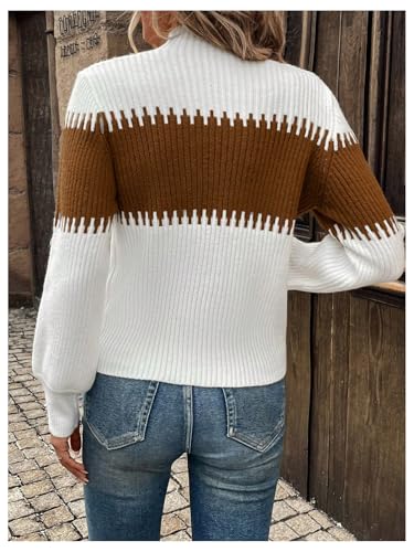 SOLY HUX Fall Sweaters for Women Color Block Mock Neck Bishop Long Sleeve Pullover Sweater Tops2