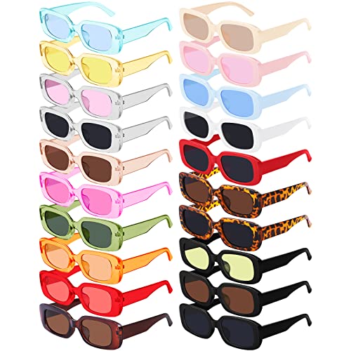 Aodaer 20 Pack Small Rectangle Sunglasses 90S Vintage Square Eyewear Retro Trendy Wide Frame Sunglasses For Women Girls #TOP26