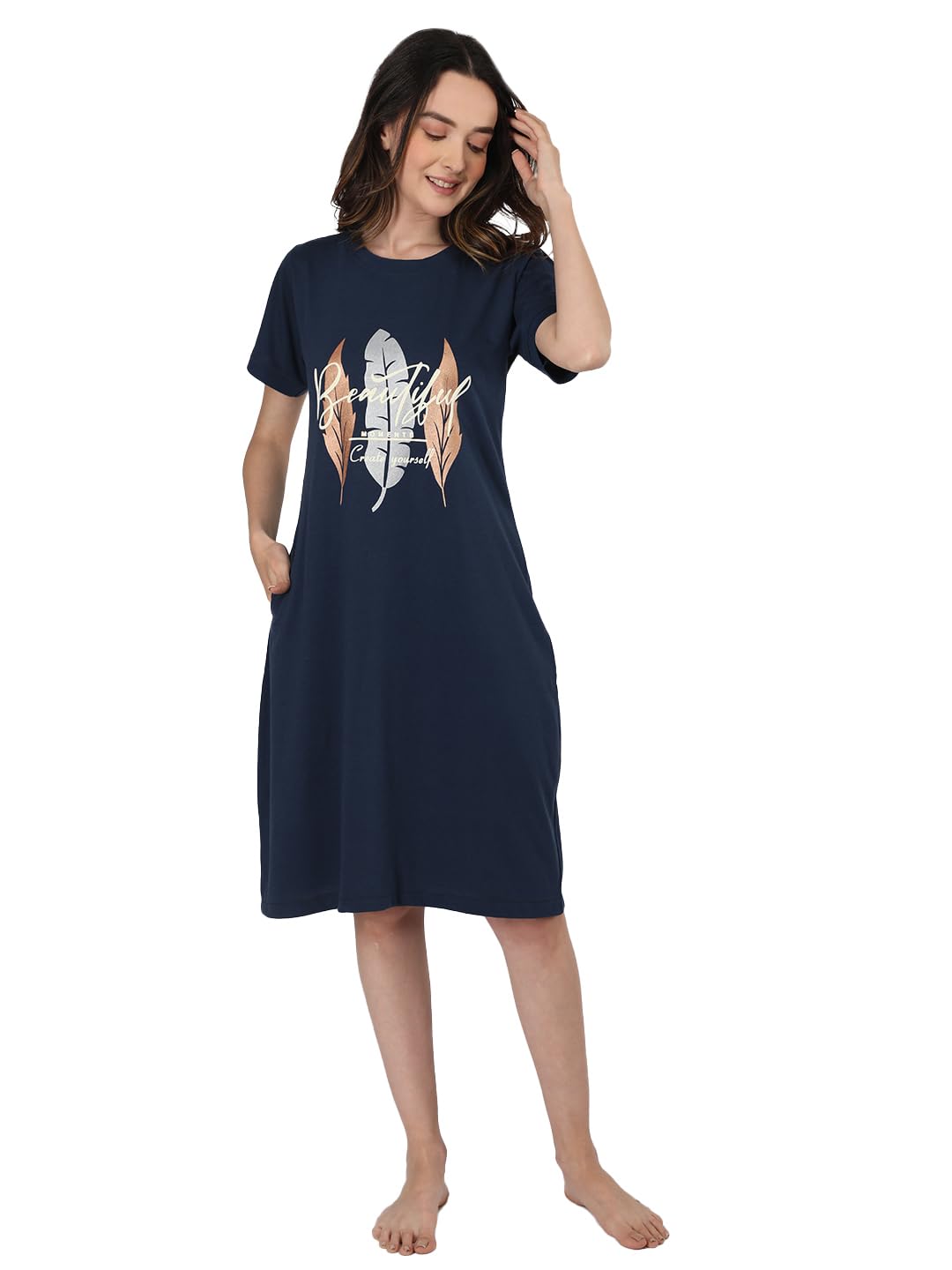 DuchessCotton Printed Knee Length Nighty for Women
