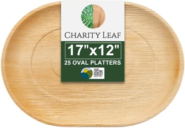 Disposable Palm Leaf 17" x 12" Trays (25 pieces) Bamboo Like Serving Platters, Disposable Boards, Eco-Friendly Dinnerware For Weddings, Catering, Events