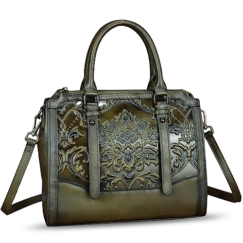 Image of Genuine Leather Purses and Handbags for Women Vintage Embossed Leather Satchel Bags Crossbody Shoulder Bag Strap
