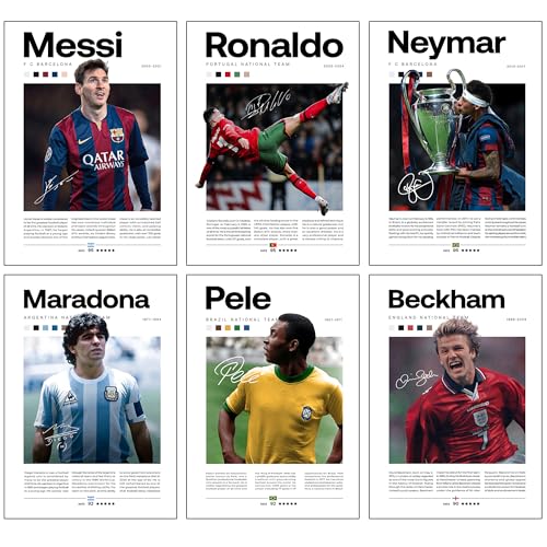 Image of Fit-in Trends Paper Pack of 6 - Football Players Messi,Ronaldo,Neymar,Pepe Wall Posters 8x9 Inch A4 Size 300 Gsm With Double Sided Tape Sports Posters Wall Art For Bedroom,Living Room