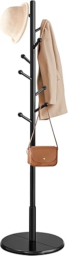 Miniatura 12 de VASAGLE Perchero de madera maciza, perchero de pie independiente con 8 ganchos, 3 opciones de altura, para abrigos, sombreros, bolsos, carteras