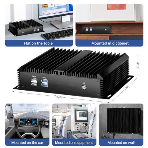 Image of Rugged Fanless Industrial Mini PC, Desktop Computer Core i5-4200U 1.6-2.6GHz, Win-10 Pro, 16G RAM, 256G SSD, 2xNICs, 2xCOM RS232, HDMI /VGA Port, 4xUSB3.0, WiFi, Auto Power On, Full Metal Case