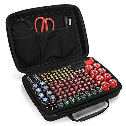 Powerking Batterij Organizer, Wall Mount Batterij Master en Batterij Opslag Case met Batterij Tester Fit 93 Batterijen voor AAA AA 9V C en D Size (batterij zak)
