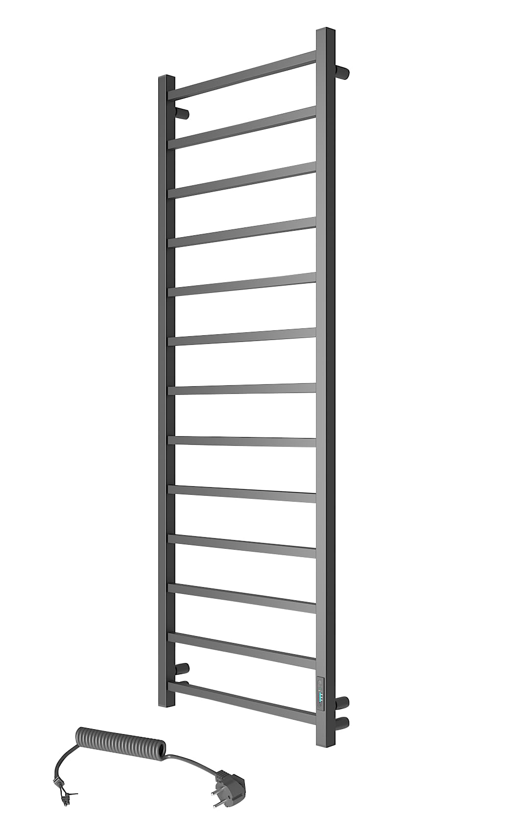 Elna Elektryczny grzejnik na ręczniki, czarny, 288 W, 1470 x 530 mm, energooszczędny grzejnik łazienkowy z termostatem, timerem i ekologicznym, montaż na ścianie, IP44, do rodzinnych łazienek i