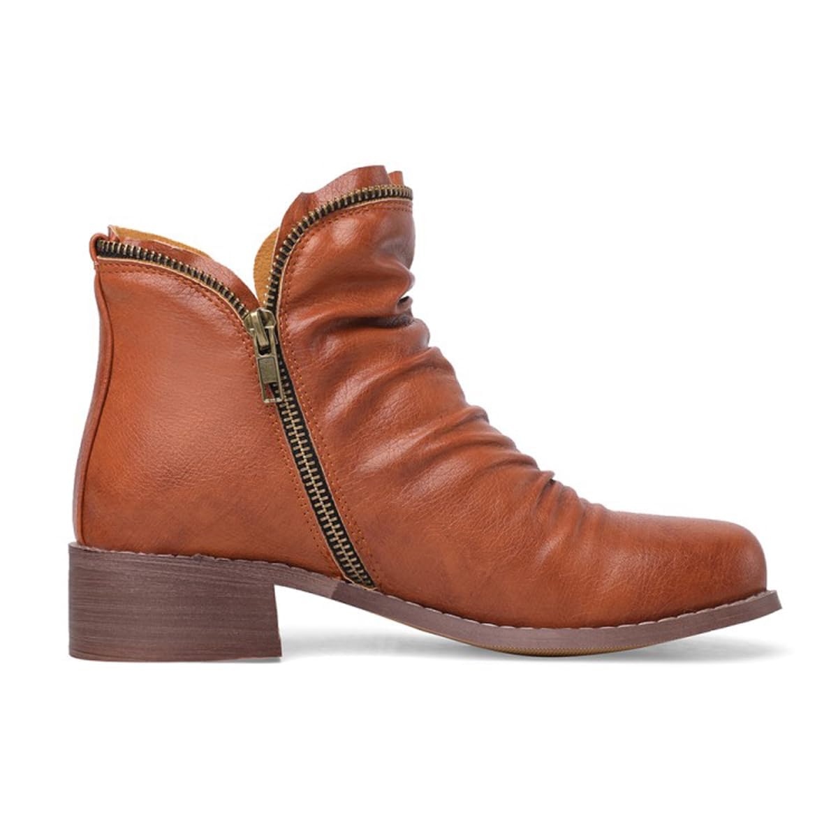 Damskie botki na grubym obcasie, wygodne, okrągłe noski, botki na zamek błyskawiczny z boku, zimowe botki, skórzane buty w stylu vintage, eleganckie buty