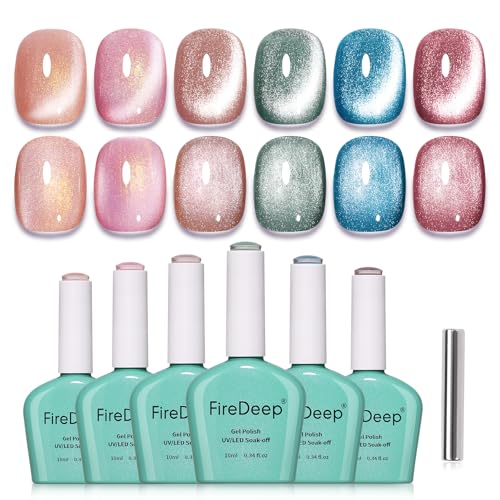 Firedeep Set de vernis à ongles gel yeux de chat 6 couleurs Rosé Nude avec aimant Professionnel Salon DIY à la maison Cadeau pour femmes