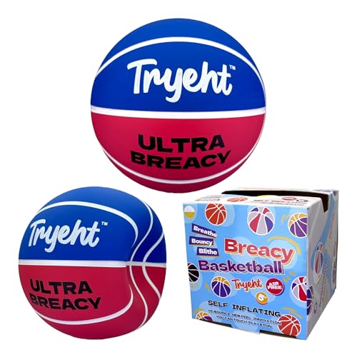 Tryeht Mini Self Inflating Breacy Basketballs 5”, Durable Hollow Rubber Breacy Balls New Feel, Hi Bounce, No Pump Needed, Blue and Red, Perfect for Small Hoops, Outdoor Games, Picnic and School Play