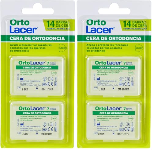 ORTOLACER - Cera de Ortodoncia, 14 barras, para Aparatos de Ortodoncia, Protección Frente a Caries, Desmineralización y la Inflamación de las Encías, Previene Rozaduras e Irritaciones (Paquete de 2)