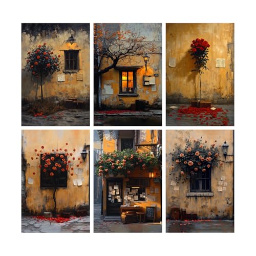 Image of SiddArtify Vintage Floral Wall Art Prints Set - Rustic Rose Poster Decor for Living Room Bedroom Office - 8x12 inch Board Pack of 6