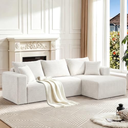 Image of 93 inch Boneless Couch, Modular Sectional Sofa for Living Roo, Beige