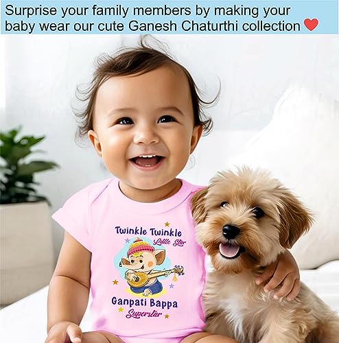 Image of Lillypupp Ganesh Chaturthi Dress For Baby Boy Girl| Ganpati Quotes Half Sleeve Unisex Cotton Romper Bodysuit For New Born Baby Clothes.