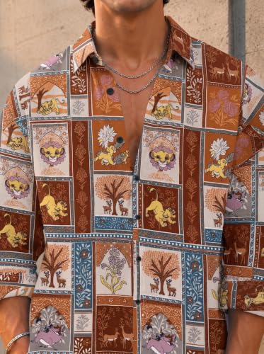 Image of Mens Cotton Cat Printed Shirt Collar Neck Full Sleeves Casual Shirt Regular Fit Button Down Shirt