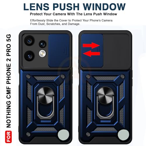 Image of Armor Bumper Back Cover Case for Nothing Phone 2 Pro 5G Rotating Camera Cover, Ring Holder & Kickstand | Heavy Duty & 360 Degree Protection Nothing Phone 2 Pro 5G Back Cover (Blue)