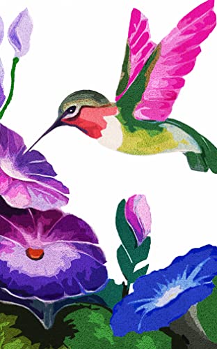 Image of YAKOLECI Latch Hook Kits for Adults, Color Printed DIY Rug Crafts Arts Carpet for Home Decoration Festival Gift 23.6''X15.8'' (Flower Hummingbird)