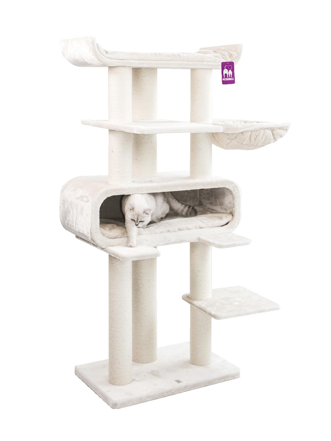 Petrebels Maine Coon Kratzbaum XXL, Route 180 cm hoch, Design Kratzbaum fr  groe Katzen, mit  12cm und  15cm Natur-Sisal Stmme, Farbe Beige/Creme  ...