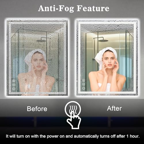 Image of WTTY 48 inchx40 inch LED Bathroom Mirror with Lights, Front Lighted Bathroom Vanity Mirrors for Wall, Anti-Fog, Dimmable Wall Mirrors for Bathroom, Memory, Shatter-Proof, Double LED Vanity Mirror
