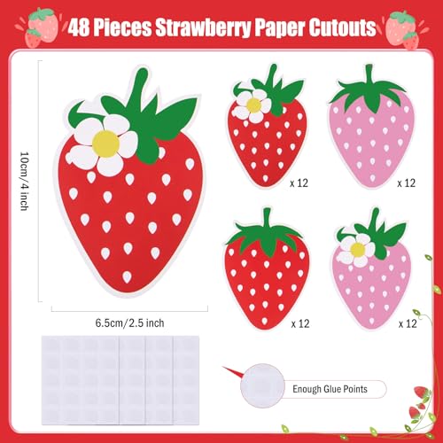 MixTeach 48 Pieces Strawberry Cutouts Summer Berry Paper Cutouts Strawberry Shape Die Cuts Bulletin Board Decorations Fruit Wall Decals for Classroom Back to School DIY Craft Projects Party Supplies