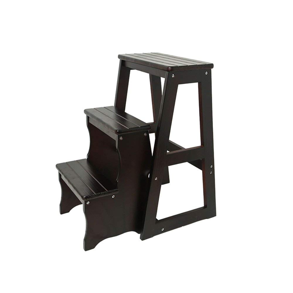 Taburete de escalera de madera plegable con 3 escalones negros de 150 kg