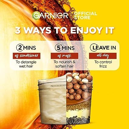 Miniatura 5 de Fructis, Mascarilla capilar para cabello seco rebelde, alisar y nutrir, alimento para el cabello Macadamia, 13.2 fl oz